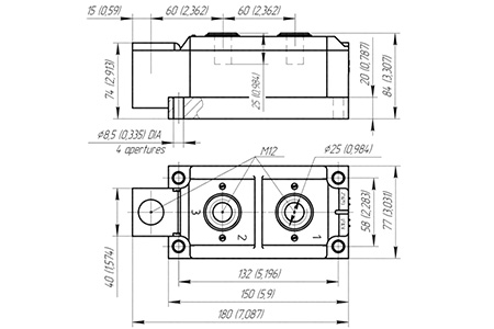 사이리스터 다이오드 모듈의 치수 MD/T3-1000-12-D